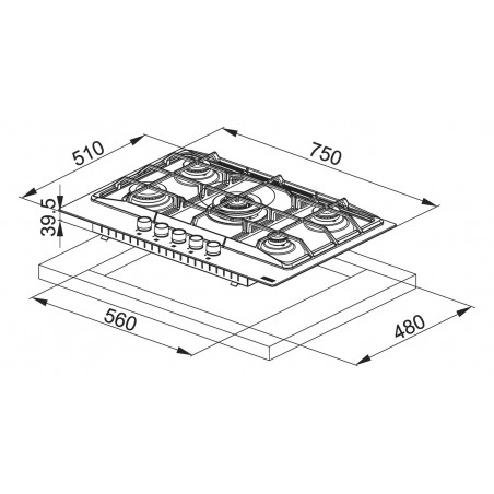 Plynová varná deska Franke Neptune FHNE 755 4G TC XS C - 106.0052