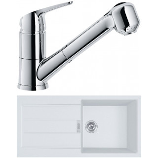 Set Franke T93B (dřez S2D 611-100 Bílá + baterie FN 0642.031 ECO Chrom)