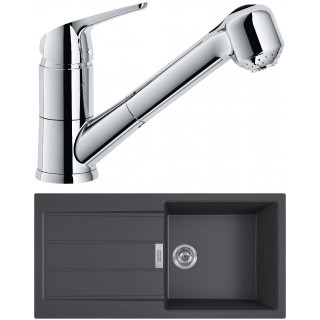 Set Franke T93Č (dřez S2D 611-100 Černá + baterie FN 0642.031 ECO Chrom)