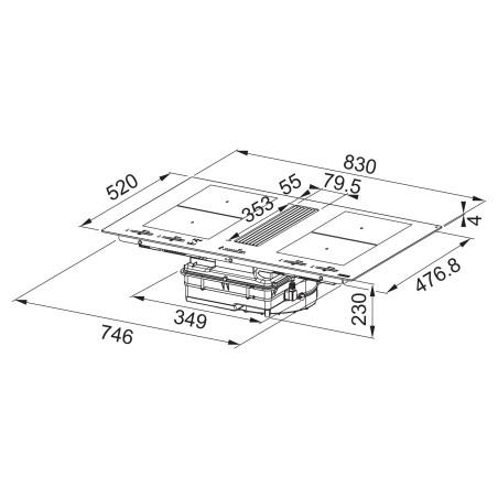 Odsavač par s indukční deskou Franke Mythos 2Gether Icon Steel FMY 8391R HI Černé sklo, pro recirkulaci