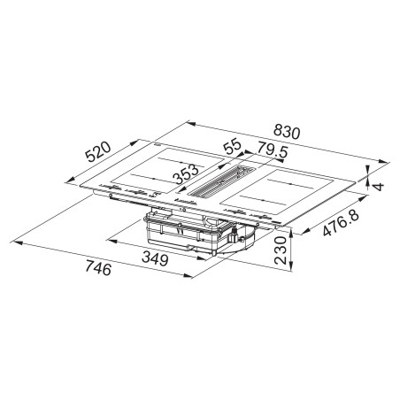 Odsavač par s indukční deskou Franke Maris 2Gether Steel FMA 8391R HI Černé sklo, pro recirkulaci