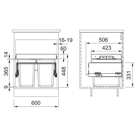 Odpadkový koš Franke FX 60 26-11-11, 1x 26 l + 2x 11 l